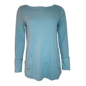 J Jill Thermal Top Womens Size S Small Thermal Long Sleeve Pullover Blue Pockets